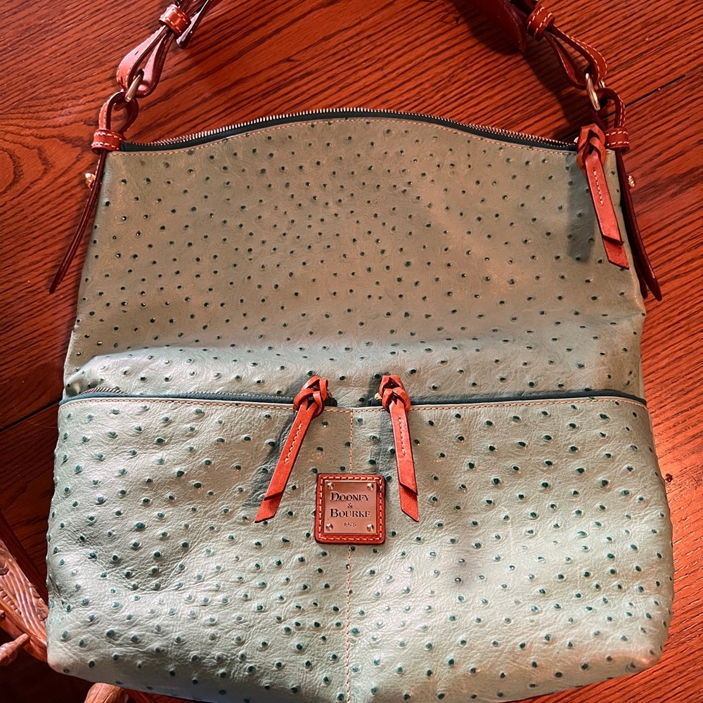 Dooney & Burke large teal ostrich satchel purse